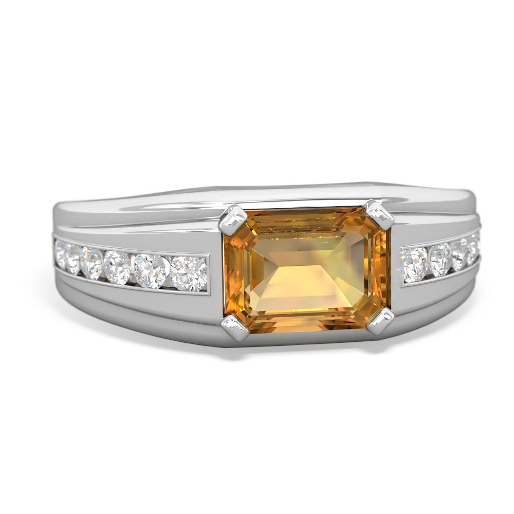 Citrine Men's Diamond Channel 14K White Gold ring R0500