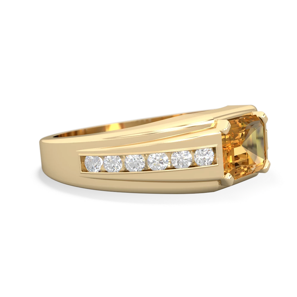 Citrine Men's Diamond Channel 14K Yellow Gold ring R0500