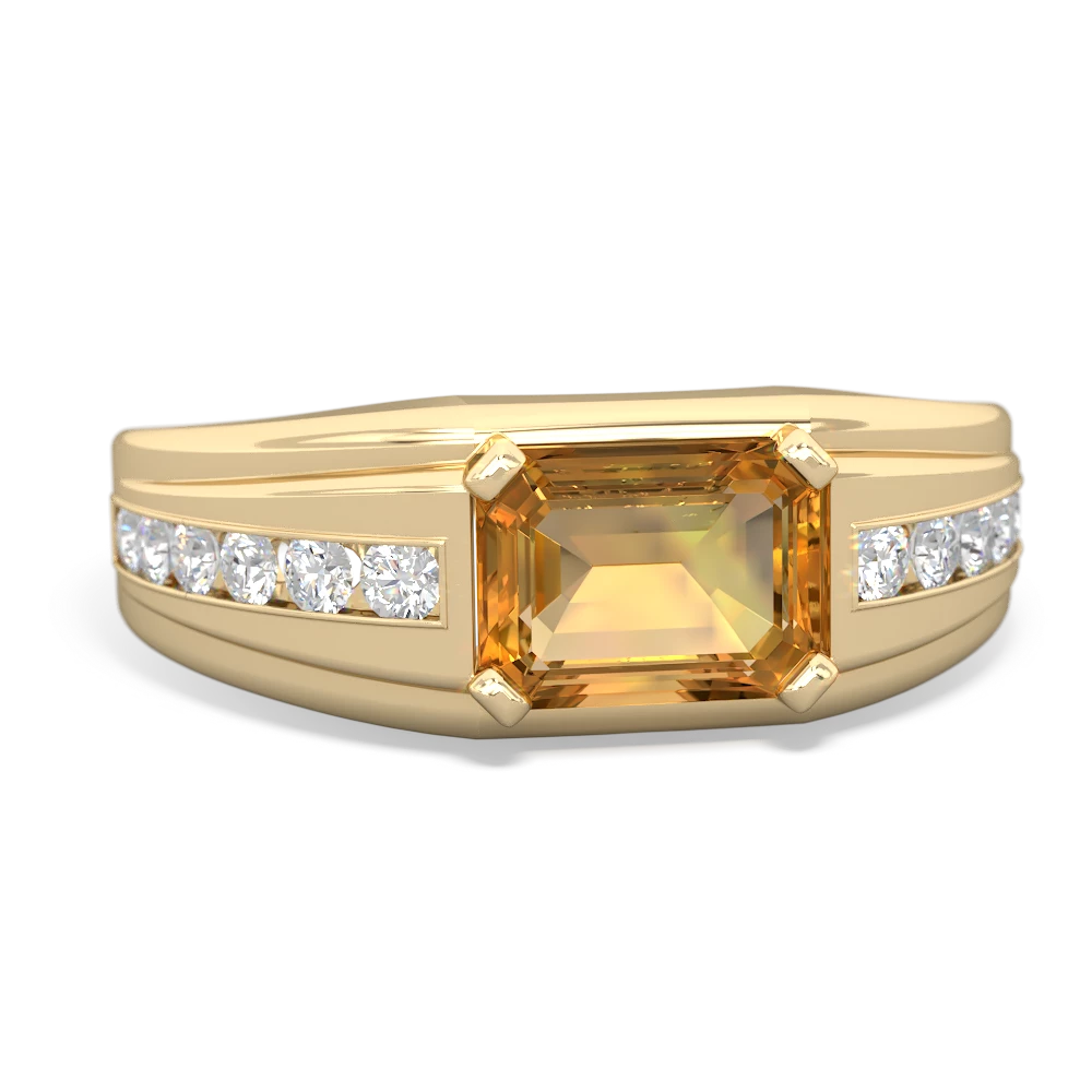 Citrine Men's Diamond Channel 14K Yellow Gold ring R0500