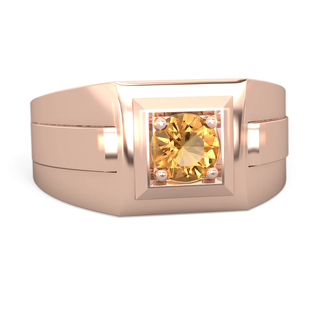 Citrine Men's Squared Circle 14K Rose Gold ring R0480