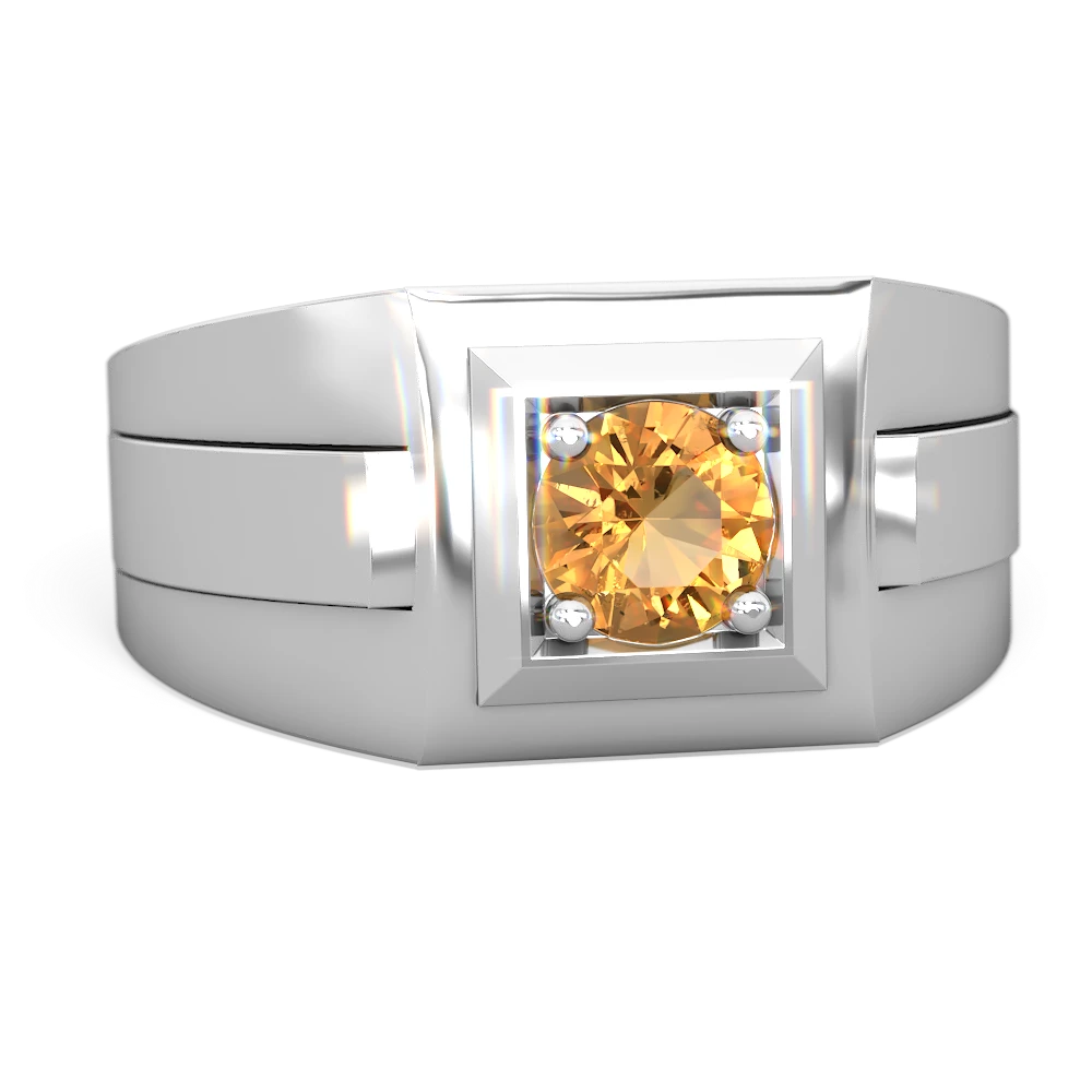 Citrine Men's Squared Circle 14K White Gold ring R0480