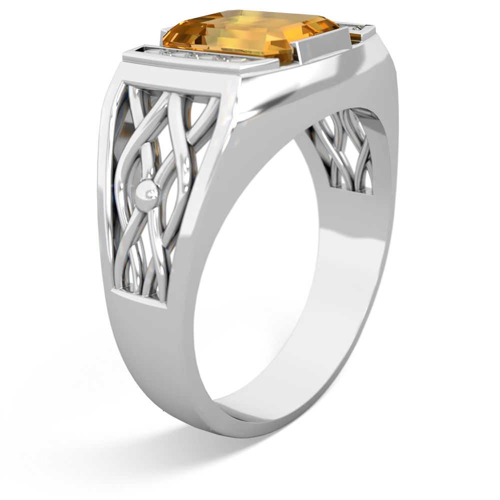 Citrine Men's Vine 14K White Gold ring R0490