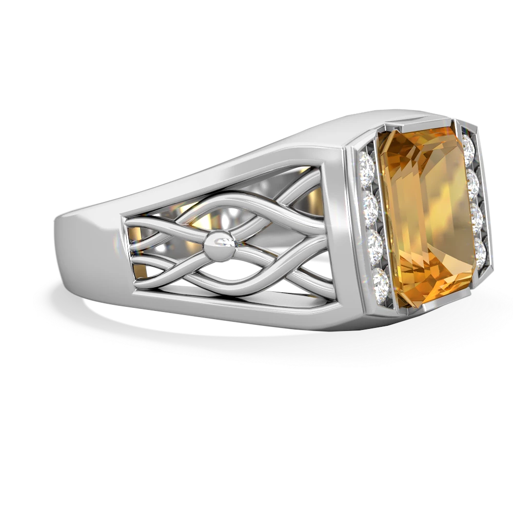 Citrine Men's Vine 14K White Gold ring R0490