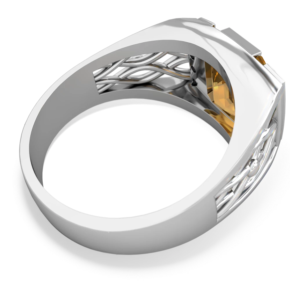 Citrine Men's Vine 14K White Gold ring R0490