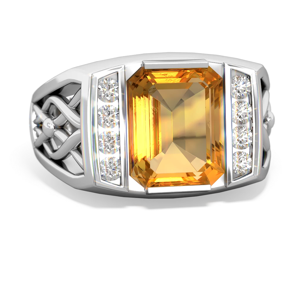 Citrine Men's Vine 14K White Gold ring R0490