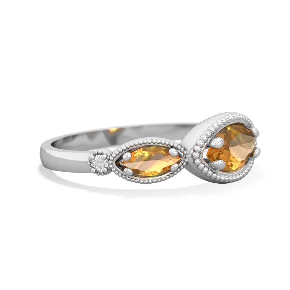 Citrine Milgrain Marquise 14K White Gold ring R5700