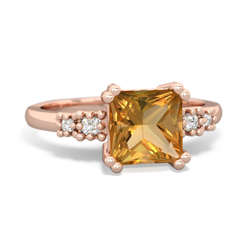 Citrine Art Deco Princess 14K Rose Gold ring R2014