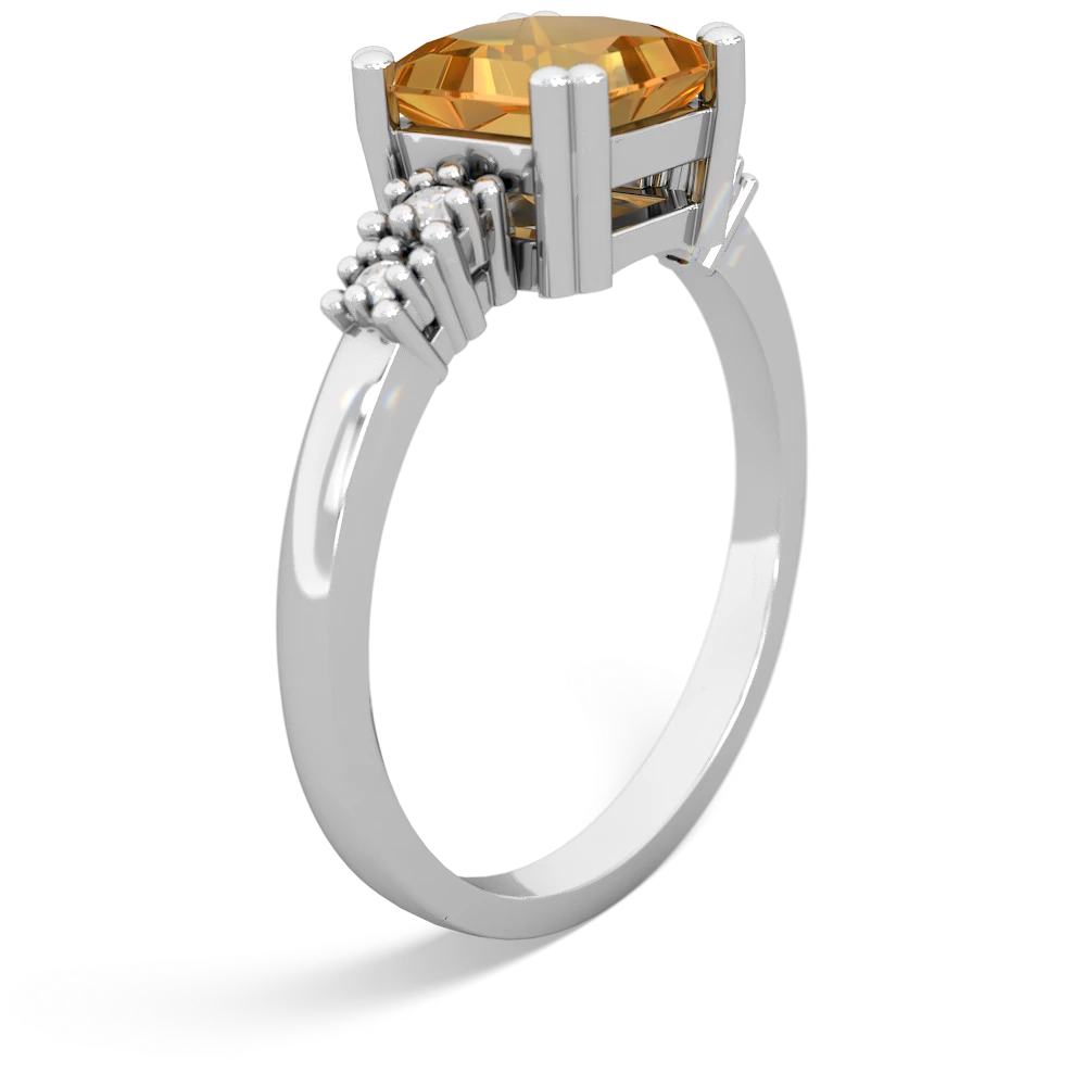 Citrine Art Deco Princess 14K White Gold ring R2014