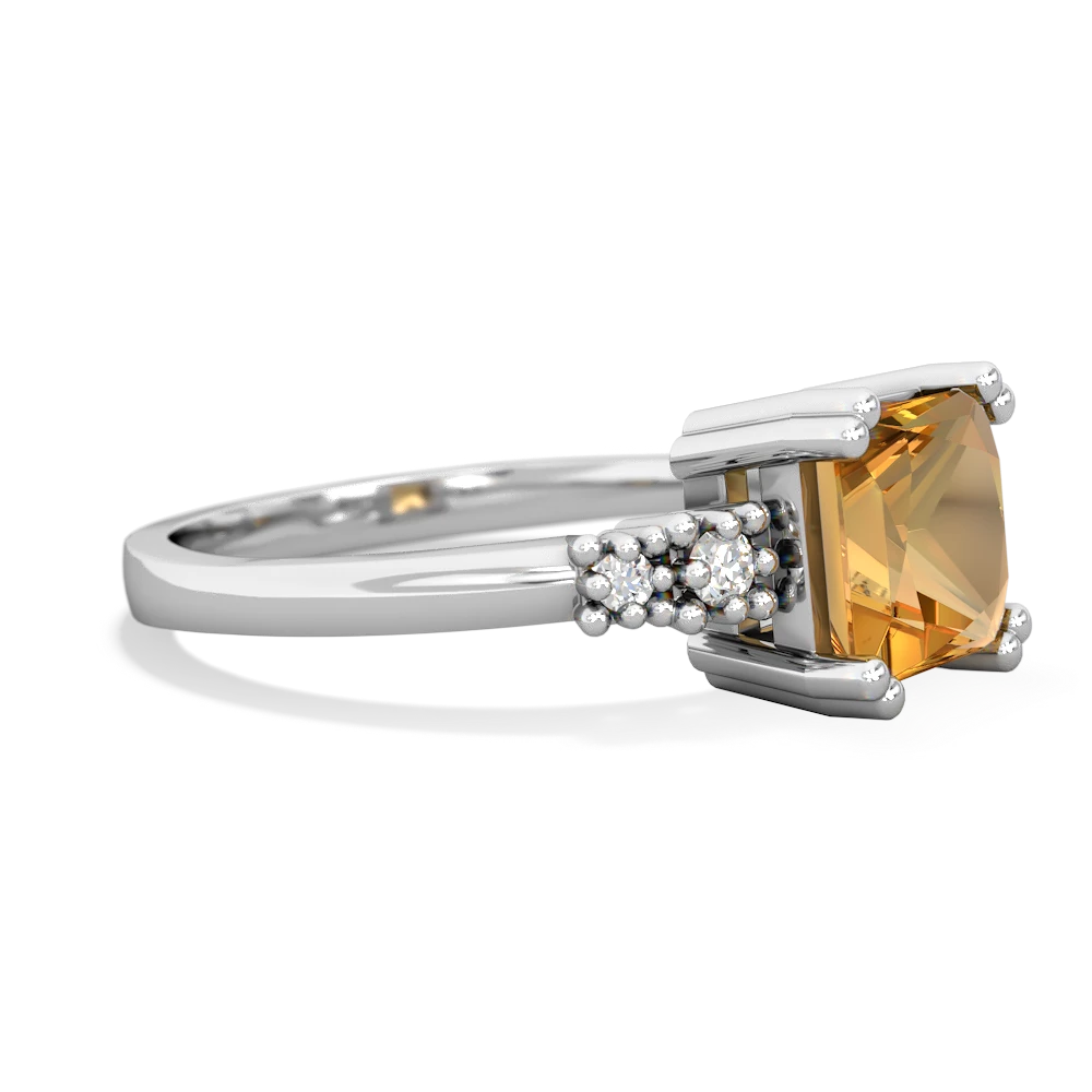 Citrine Art Deco Princess 14K White Gold ring R2014