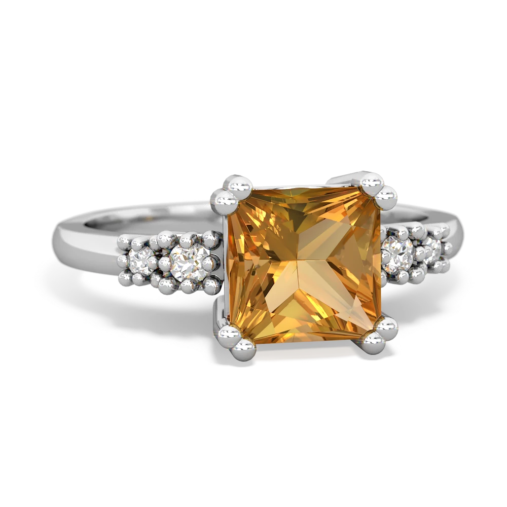 Citrine Art Deco Princess 14K White Gold ring R2014