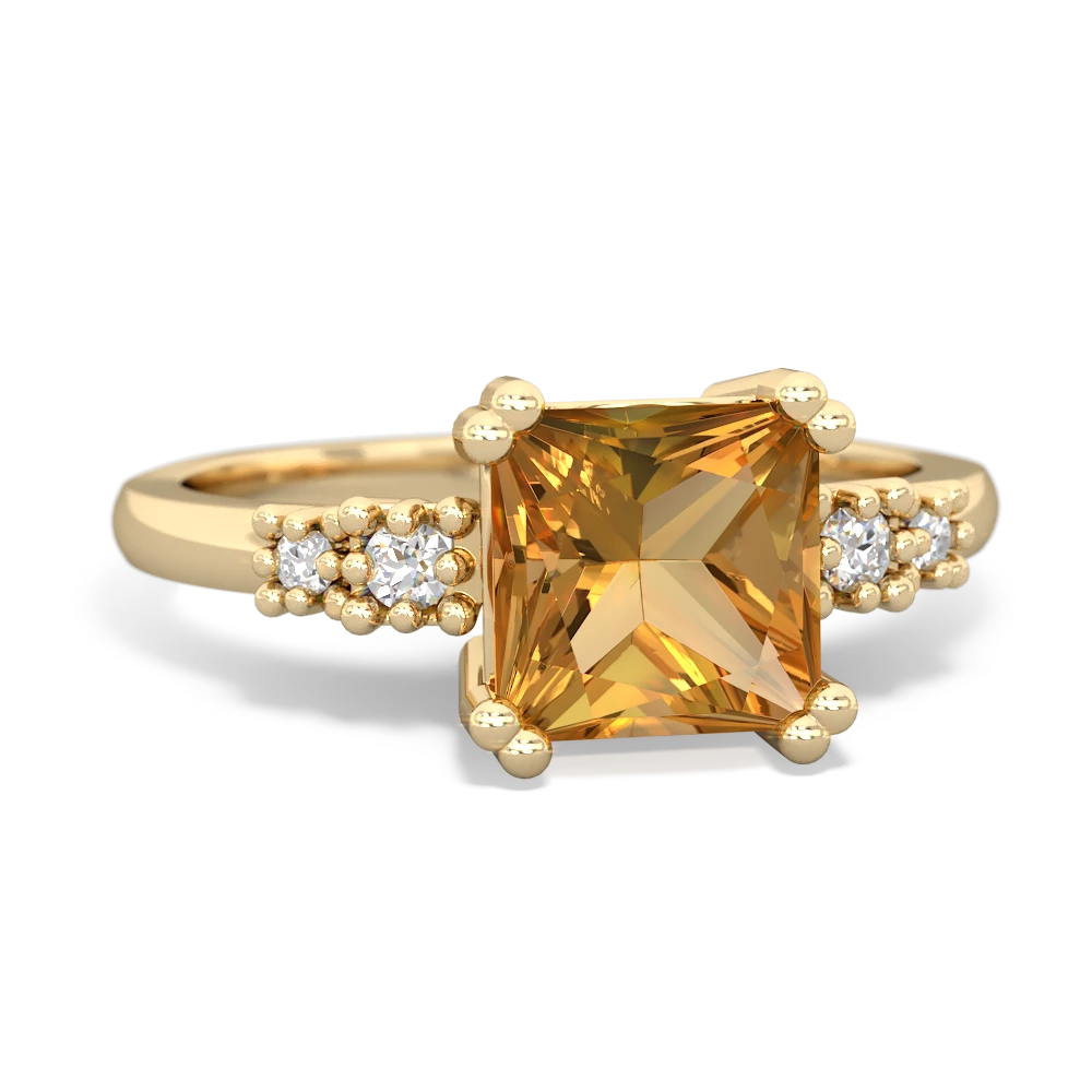 Citrine Art Deco Princess 14K Yellow Gold ring R2014