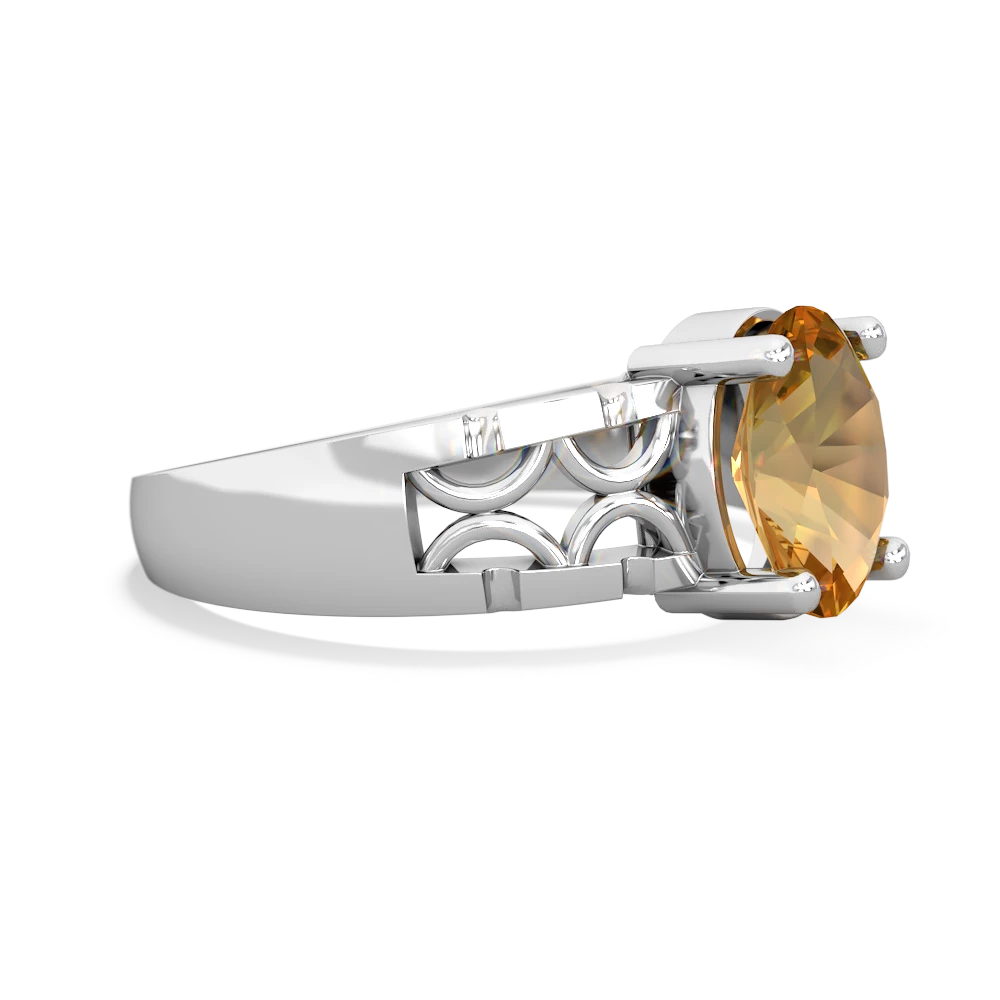Citrine Art Deco Filigree 14K White Gold ring R2322