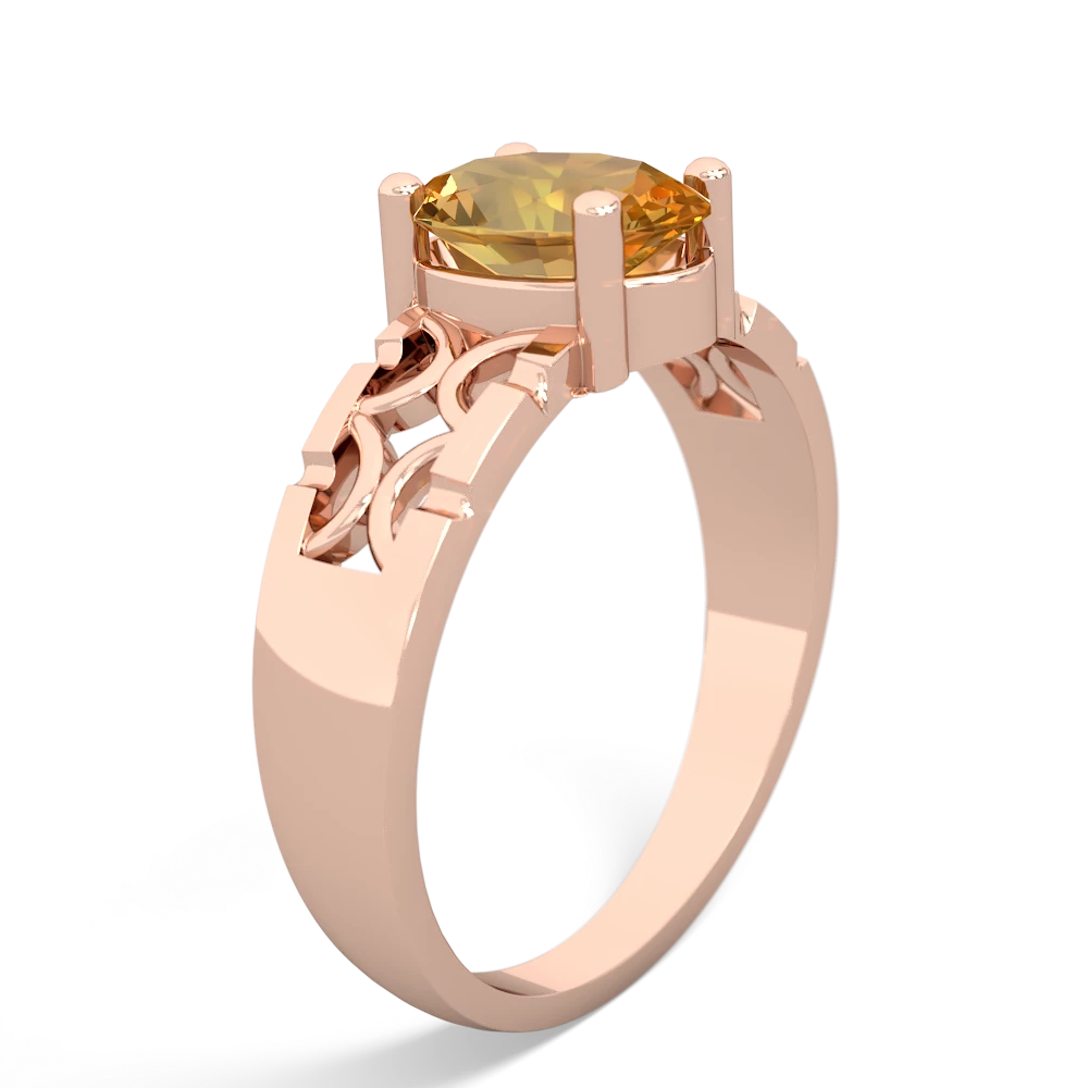 Citrine Art Deco Filigree 14K Rose Gold ring R2322