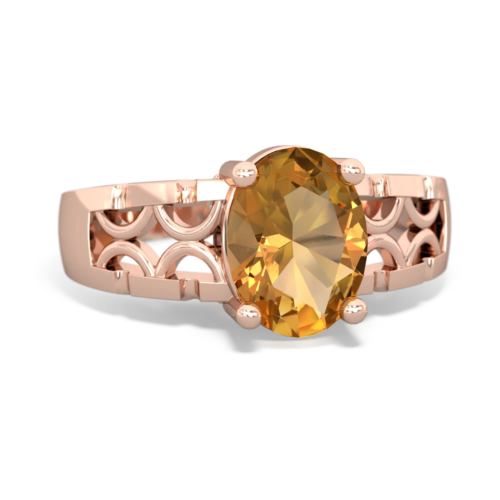 Citrine Art Deco Filigree 14K Rose Gold ring R2322