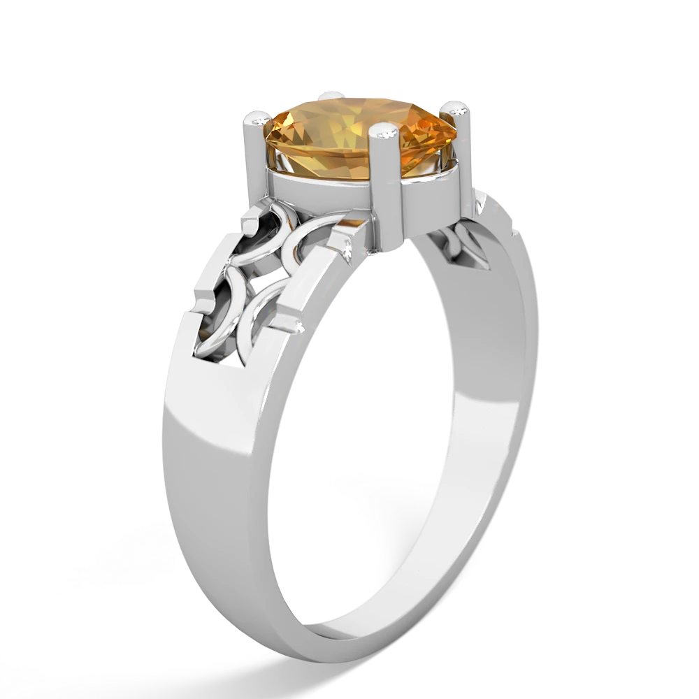 Citrine Art Deco Filigree 14K White Gold ring R2322