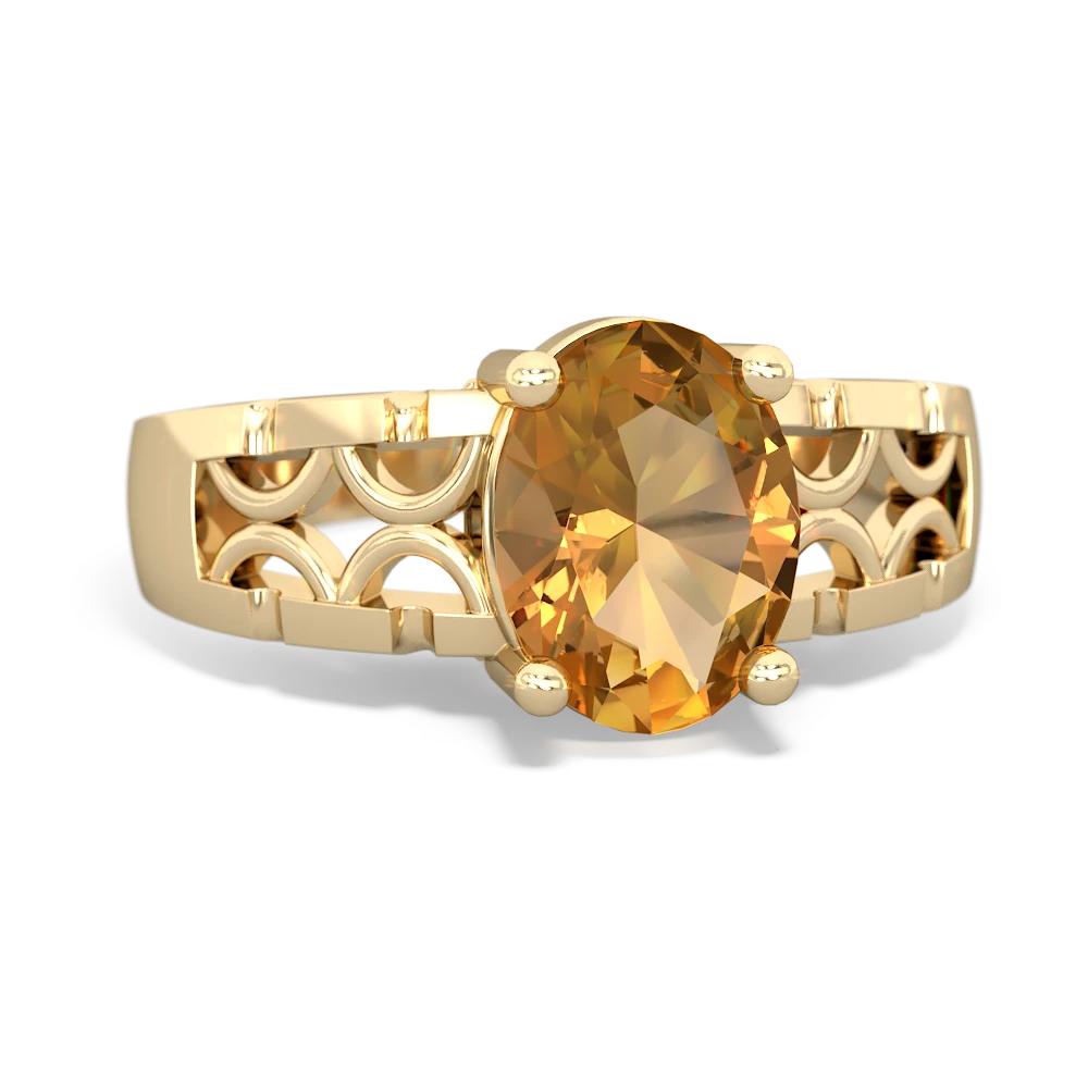 Citrine Art Deco Filigree 14K Yellow Gold ring R2322