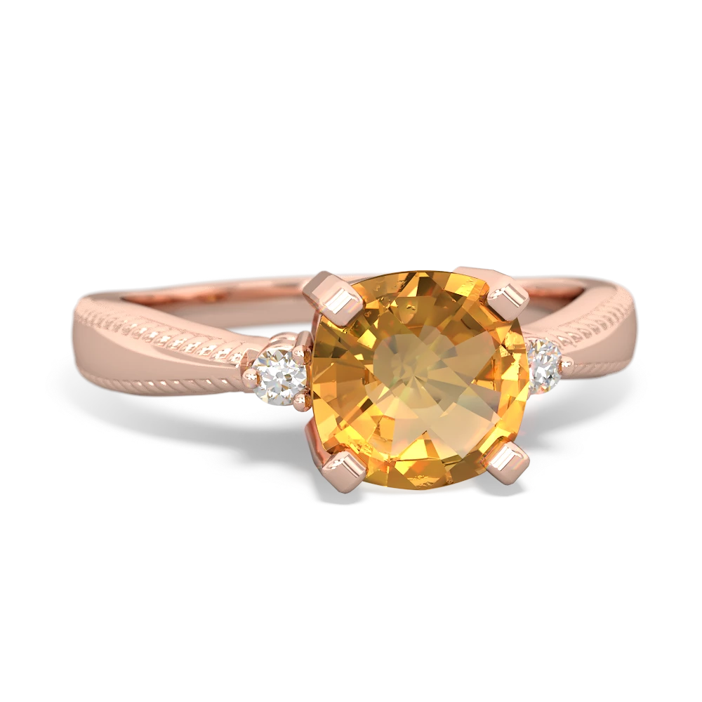 Citrine Cushion Rope 14K Rose Gold ring R2484