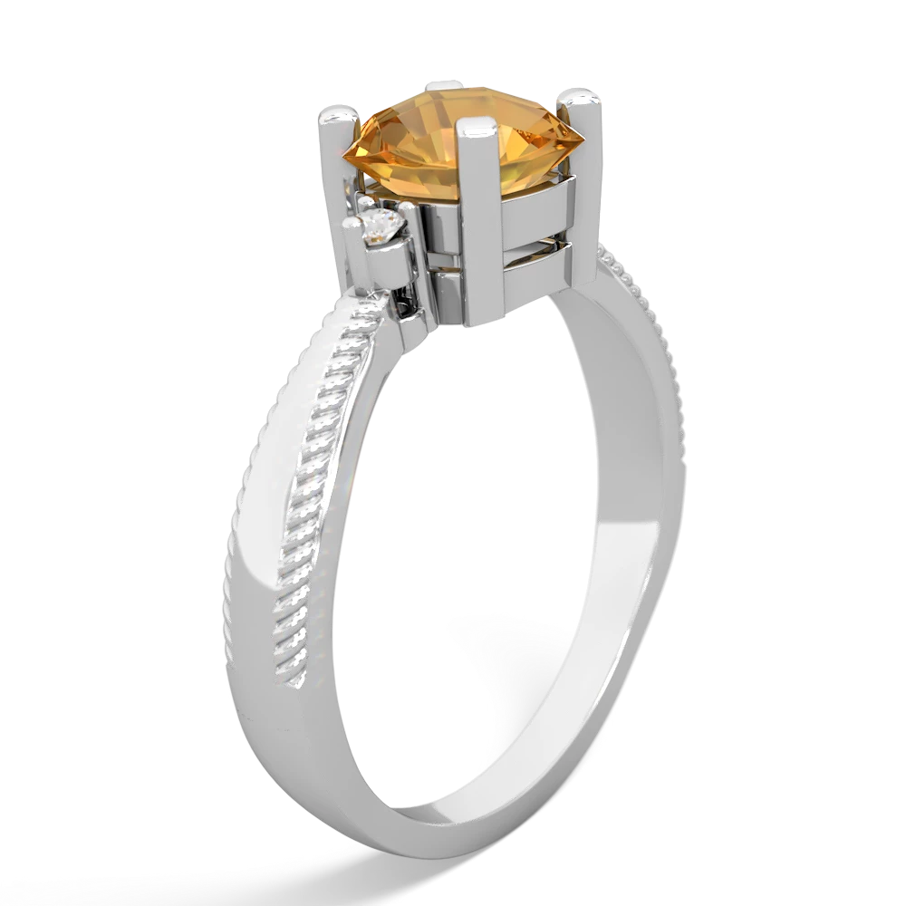 Citrine Cushion Rope 14K White Gold ring R2484