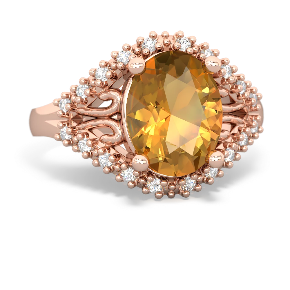 Citrine Antique Style Cocktail 14K Rose Gold ring R2564