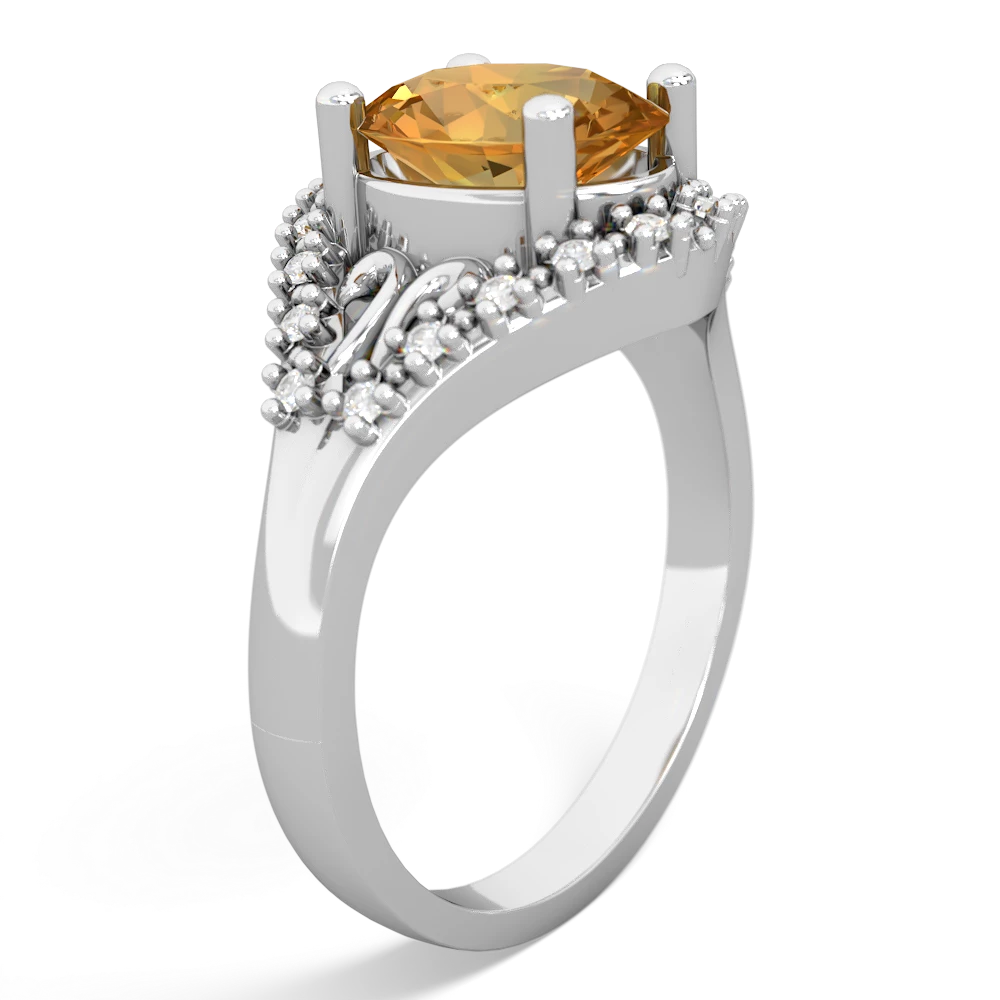 Citrine Antique Style Cocktail 14K White Gold ring R2564