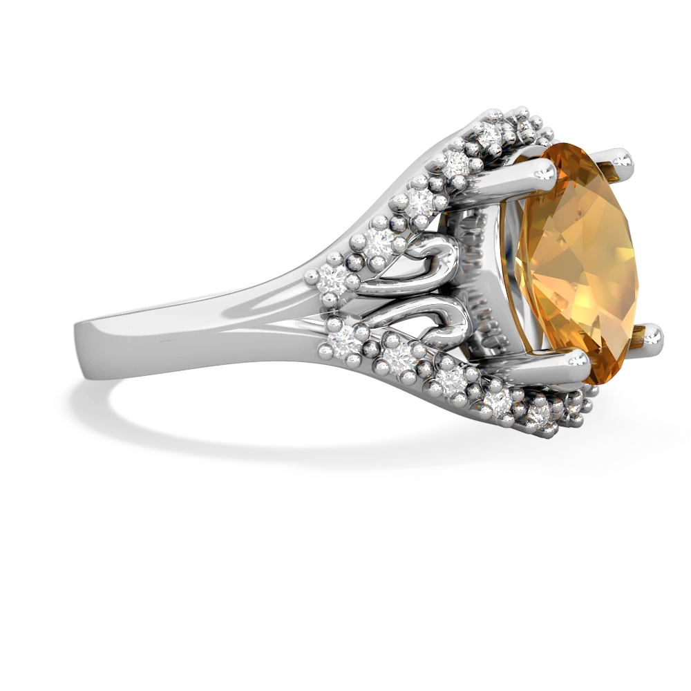 Citrine Antique Style Cocktail 14K White Gold ring R2564