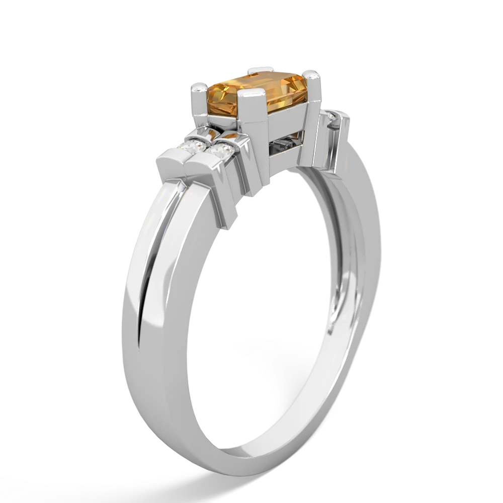 Citrine Art Deco East-West 14K White Gold ring R2590