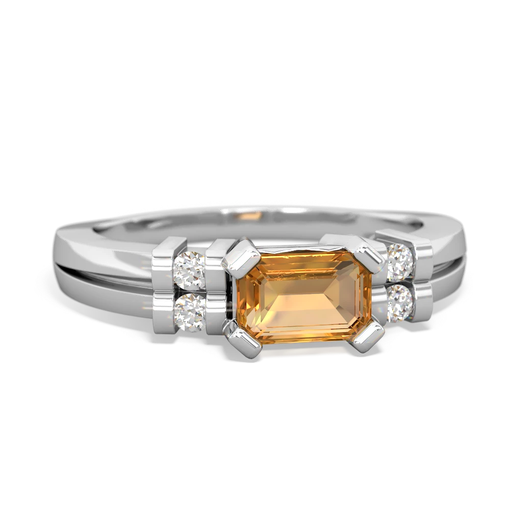 Citrine Art Deco East-West 14K White Gold ring R2590