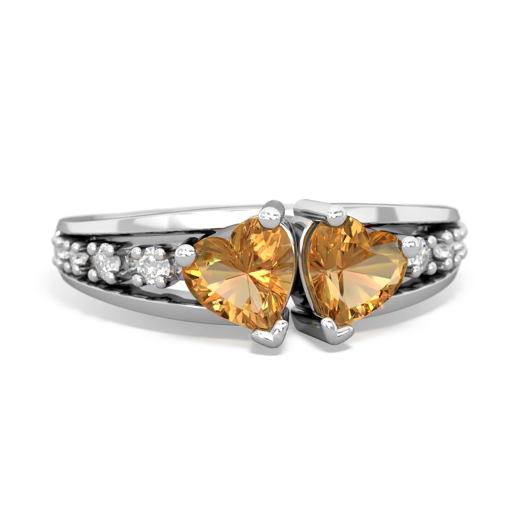 Citrine Heart To Heart 14K White Gold ring R3342