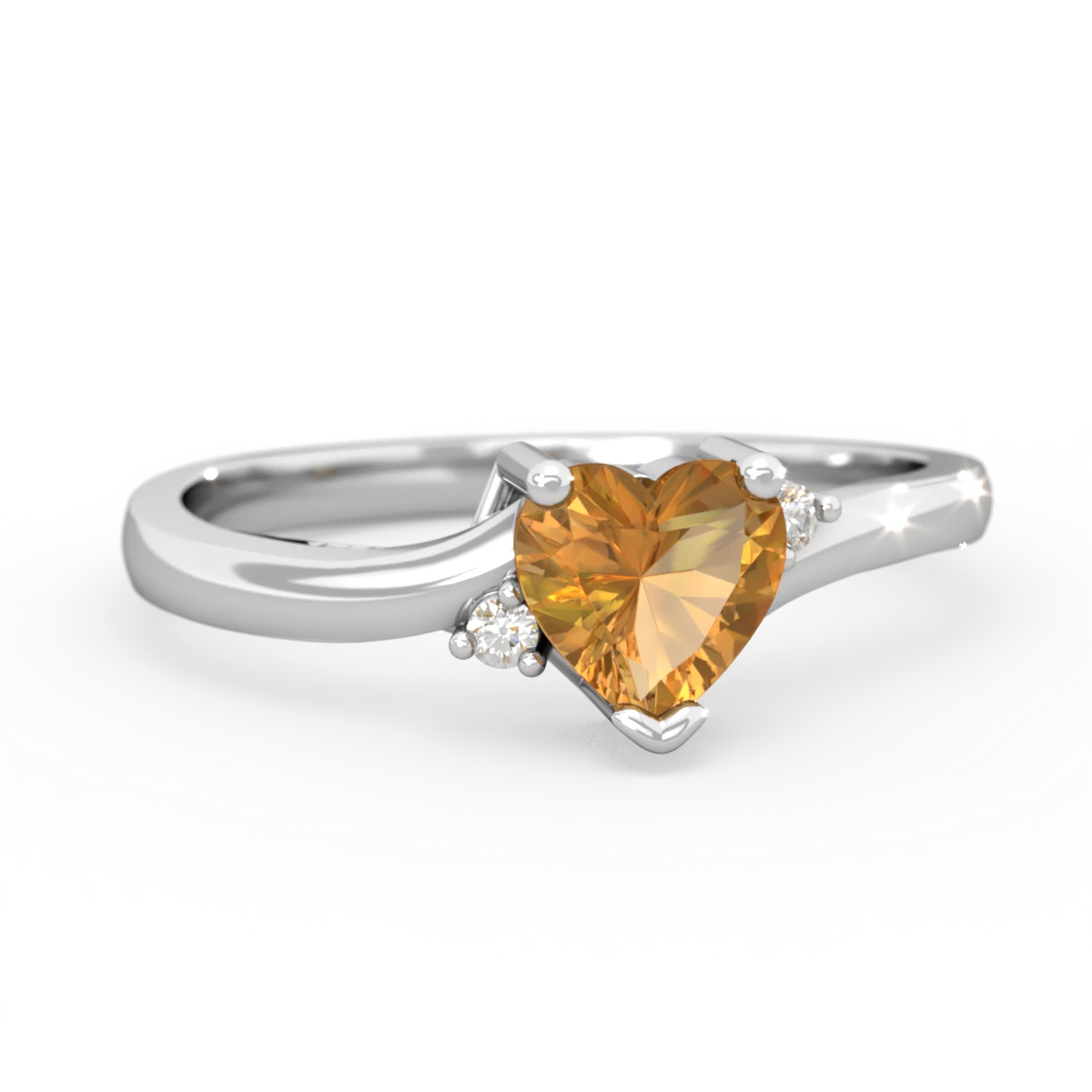 Citrine Delicate Heart 14K White Gold ring R0203
