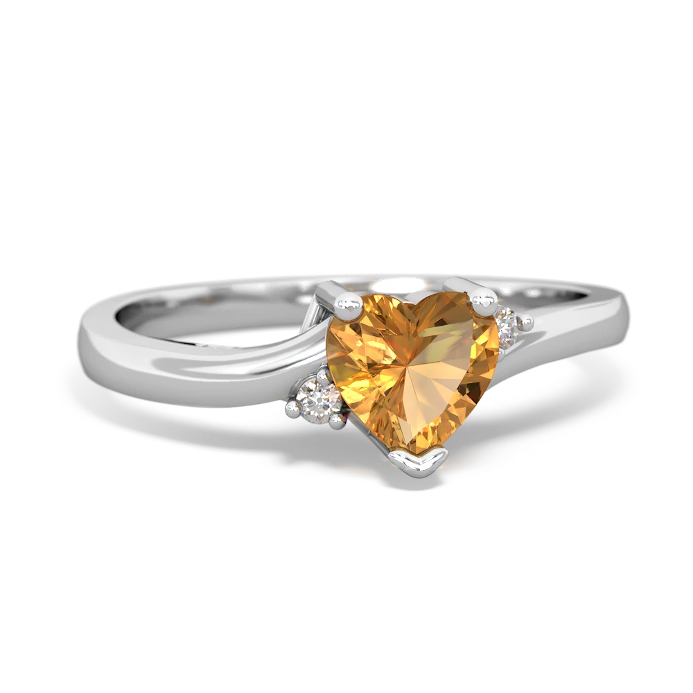 Citrine Delicate Heart 14K White Gold ring R0203