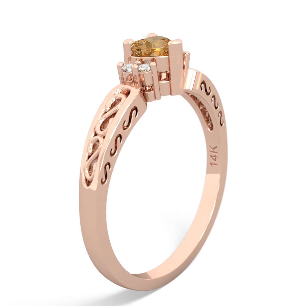 Citrine Filligree Scroll Heart 14K Rose Gold ring R2429