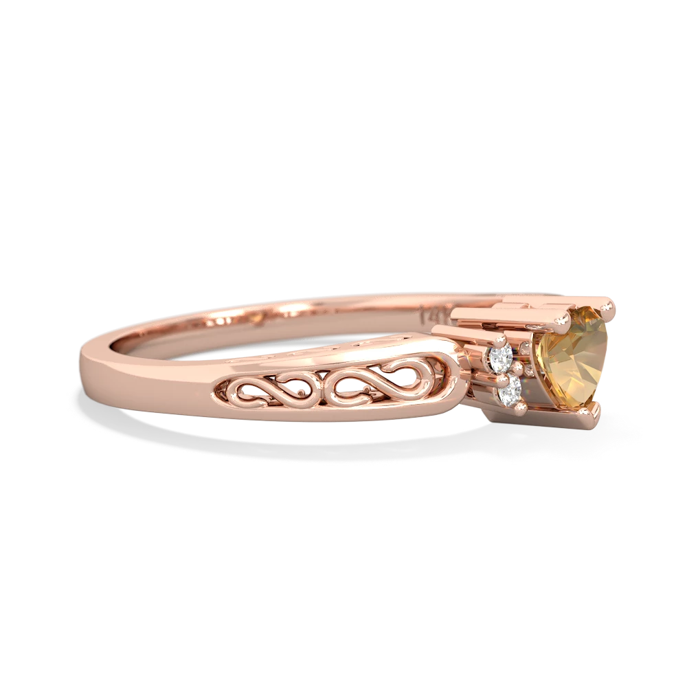 Citrine Filligree Scroll Heart 14K Rose Gold ring R2429