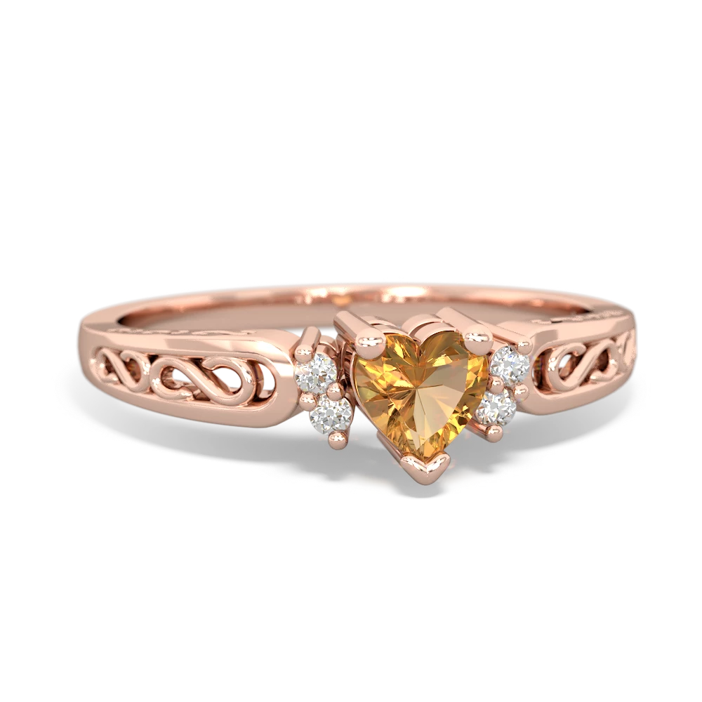 Citrine Filligree Scroll Heart 14K Rose Gold ring R2429