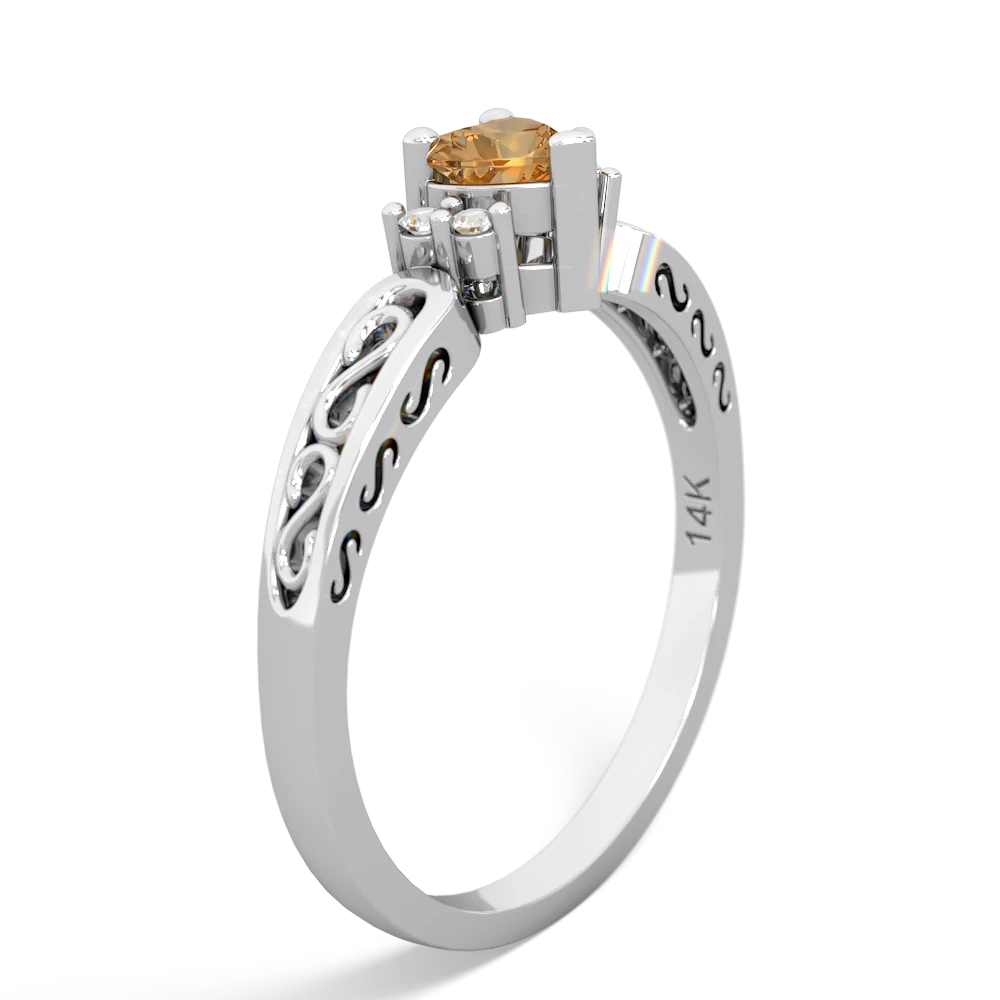 Citrine Filligree Scroll Heart 14K White Gold ring R2429