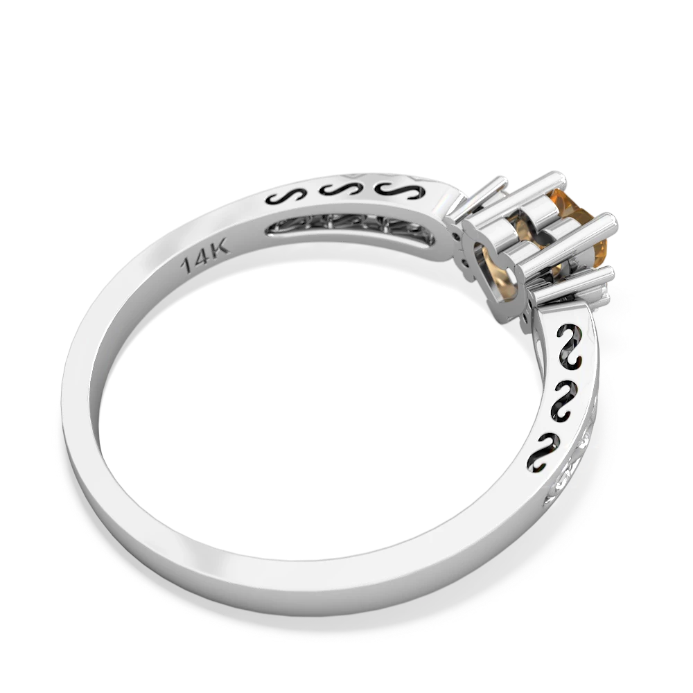 Citrine Filligree Scroll Heart 14K White Gold ring R2429