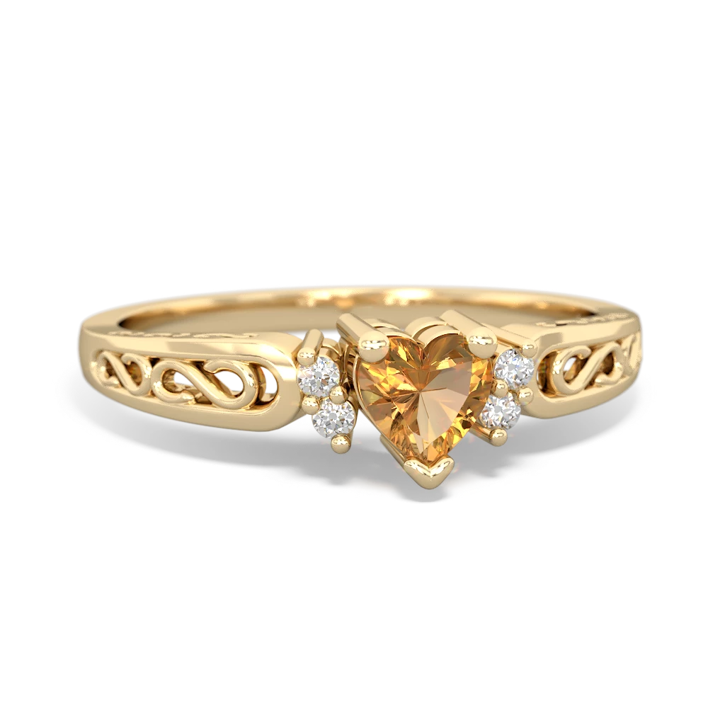 Citrine Filligree Scroll Heart 14K Yellow Gold ring R2429