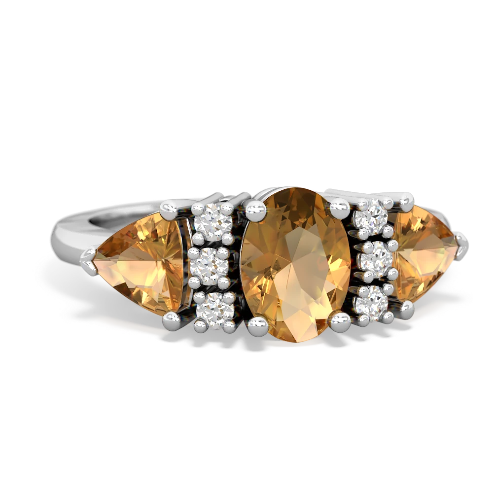 Citrine Antique Style Three Stone 14K White Gold ring R2186