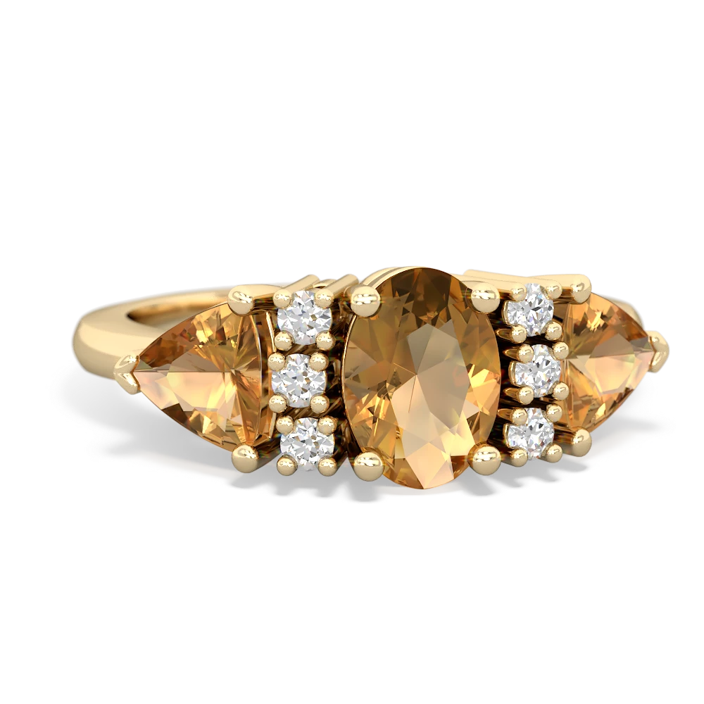 Citrine Antique Style Three Stone 14K Yellow Gold ring R2186