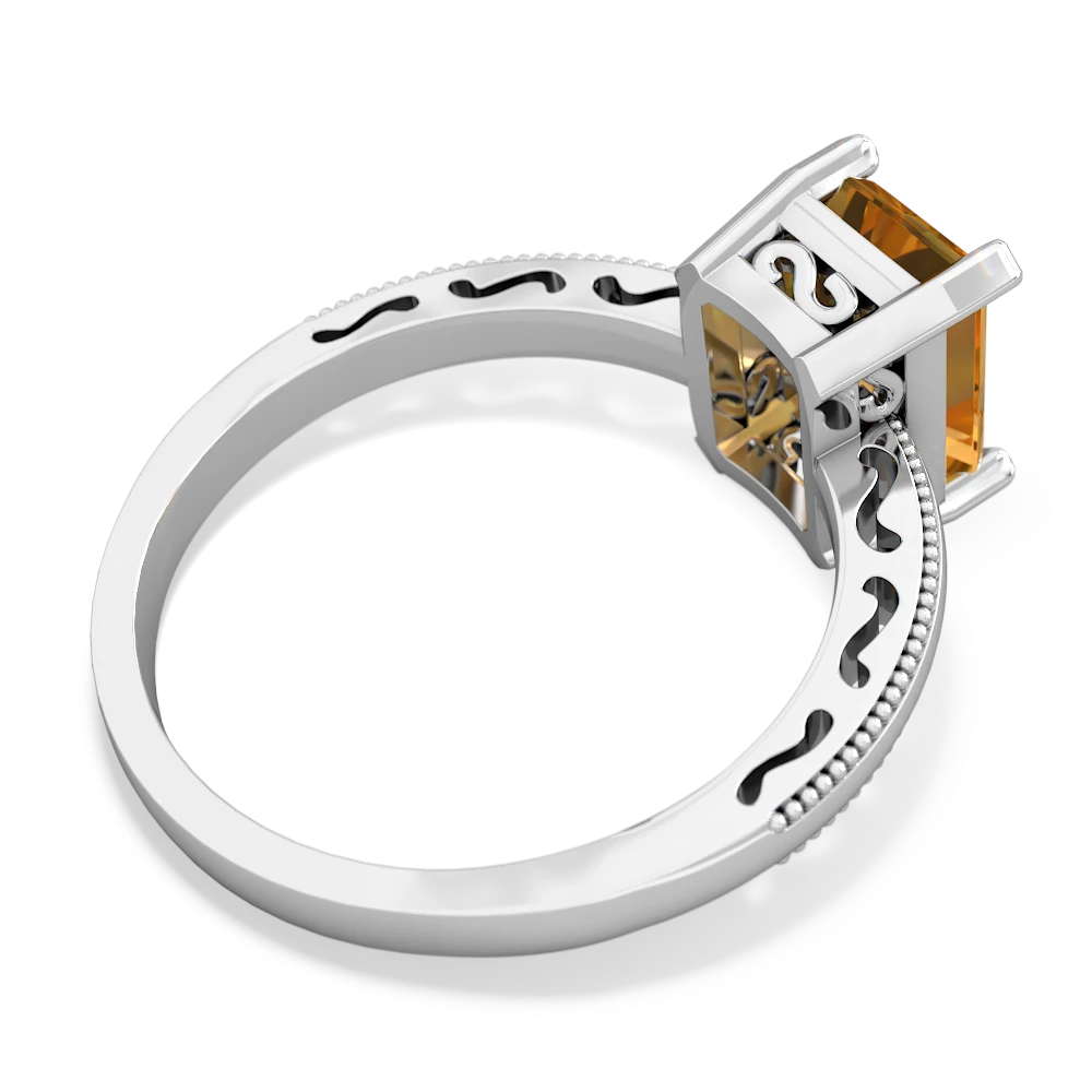 Citrine Milgrain Scroll 14K White Gold ring R2338