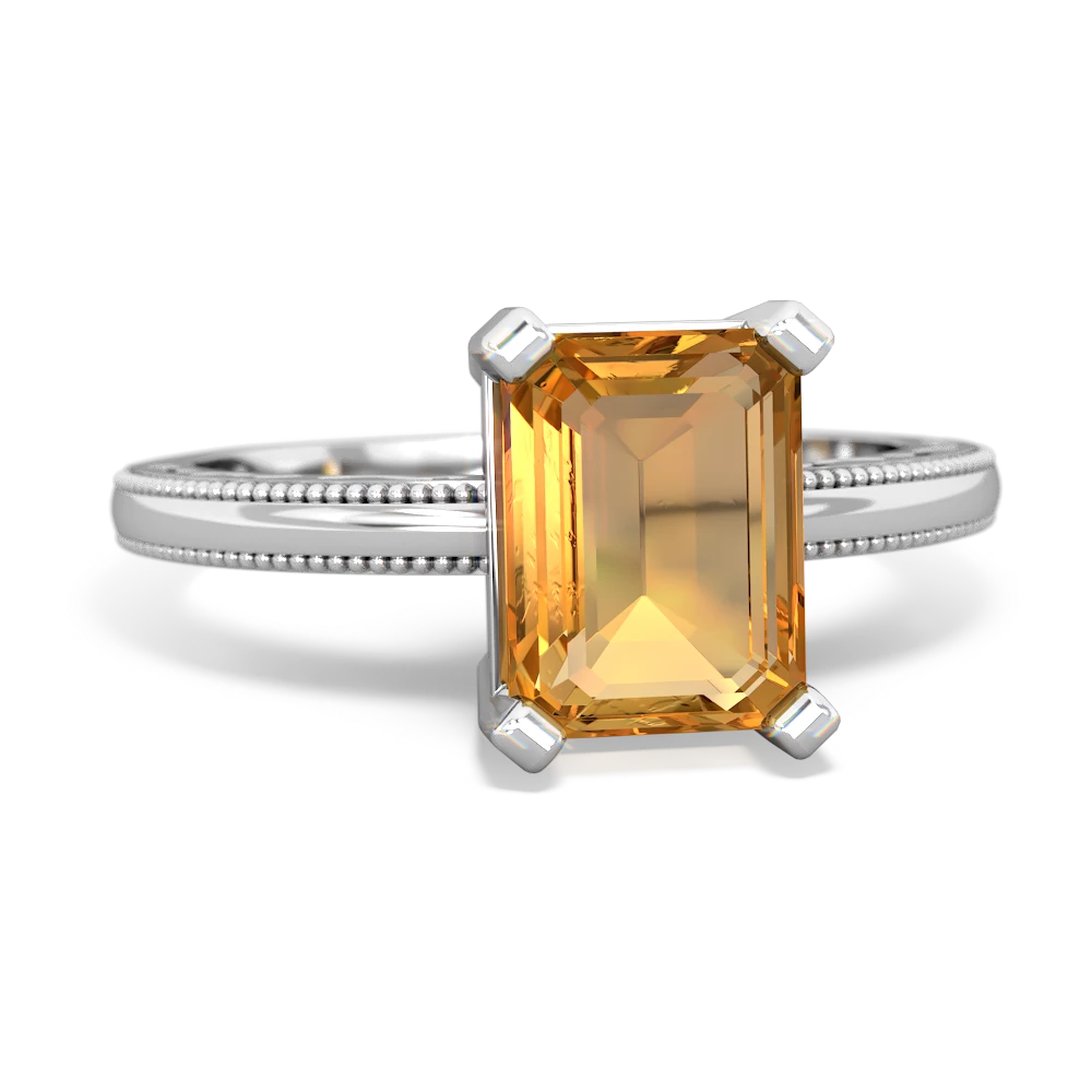 Citrine Milgrain Scroll 14K White Gold ring R2338