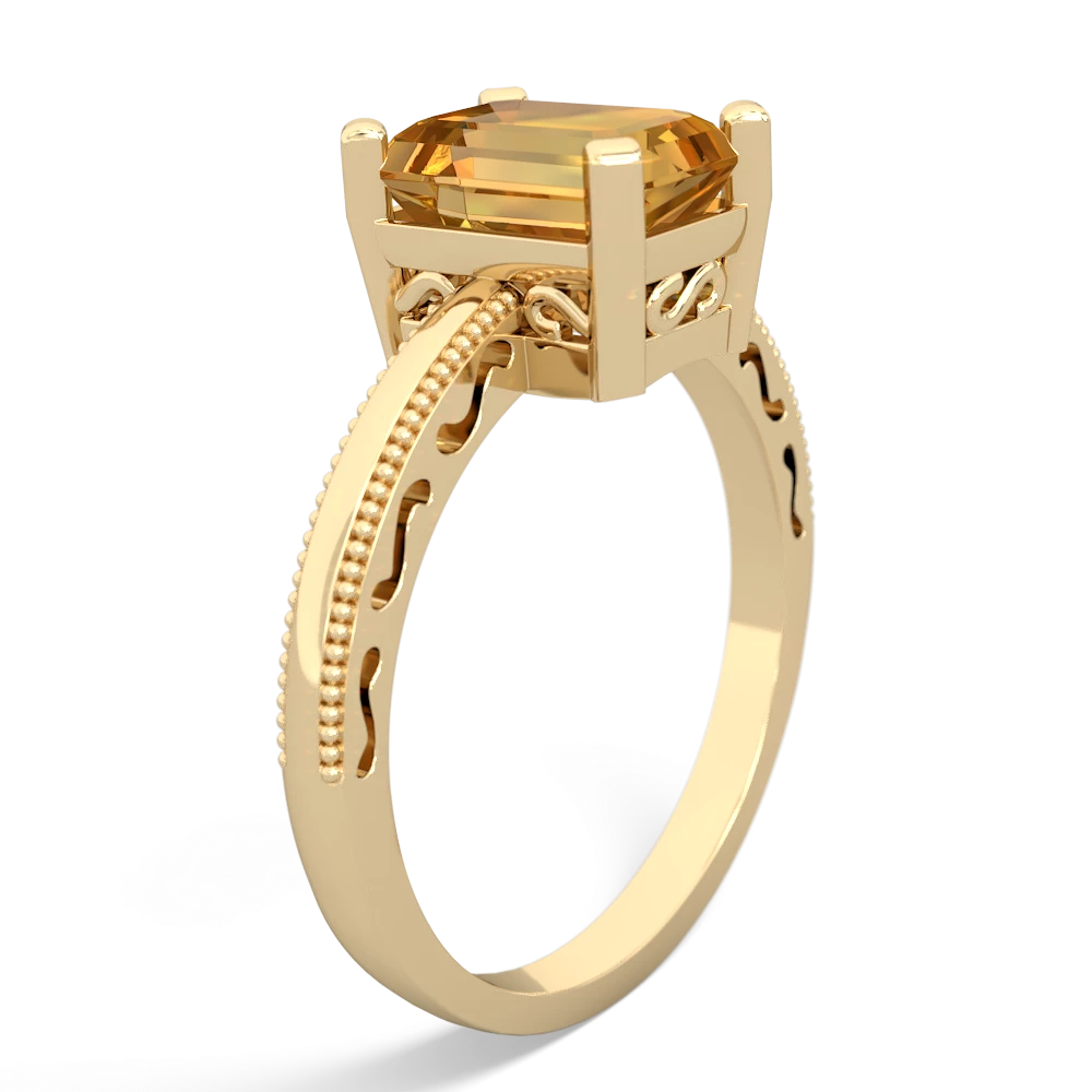 Citrine Milgrain Scroll 14K Yellow Gold ring R2338