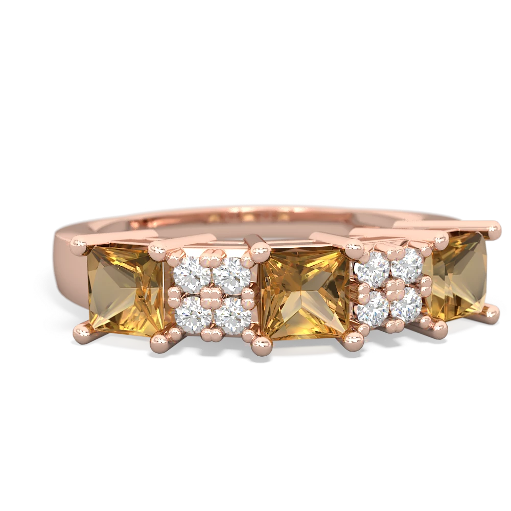 Citrine Three Stone Diamond Cluster 14K Rose Gold ring R2592