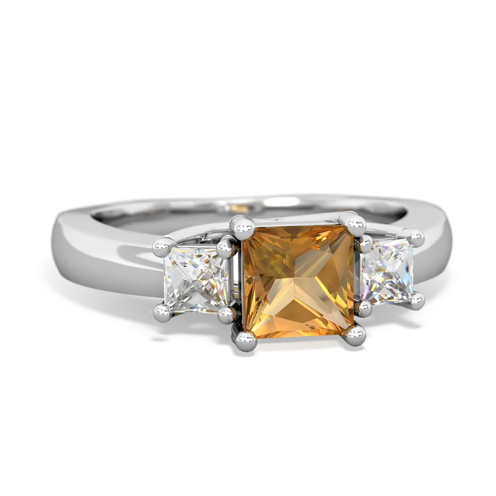 Citrine Three Stone Trellis 14K White Gold ring R4015