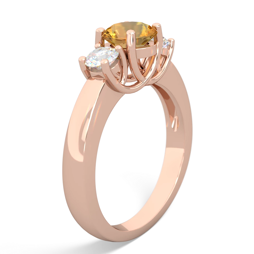 Citrine Diamond Three Stone Round Trellis 14K Rose Gold ring R4018