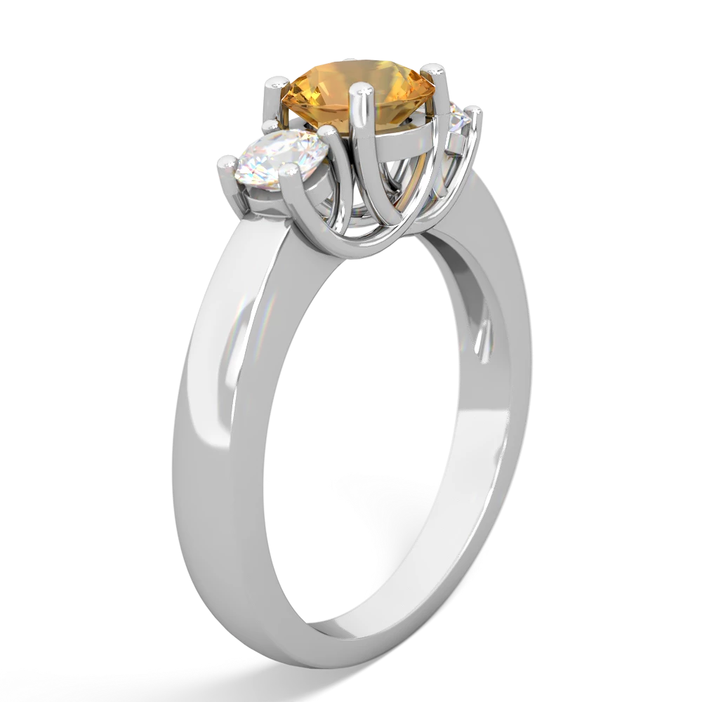 Citrine Diamond Three Stone Round Trellis 14K White Gold ring R4018