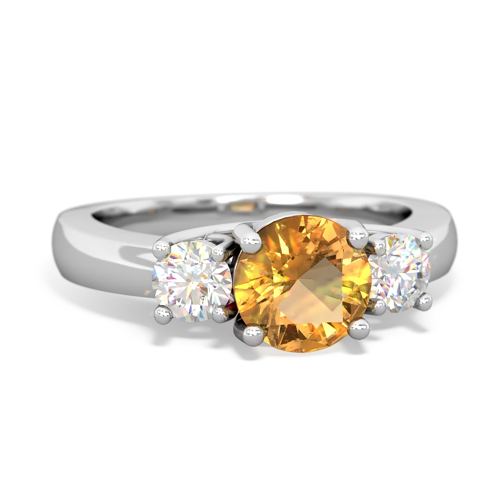 Citrine Diamond Three Stone Round Trellis 14K White Gold ring R4018