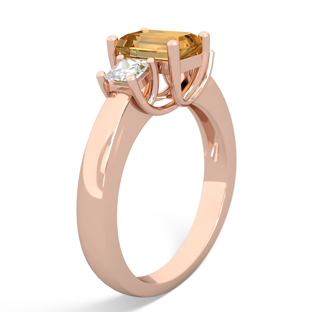 Citrine Diamond Three Stone Emerald-Cut Trellis 14K Rose Gold ring R4021