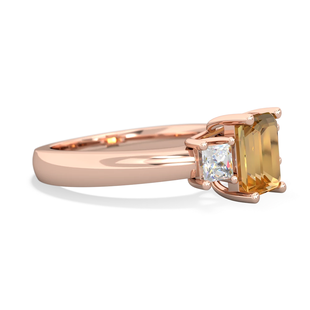 Citrine Diamond Three Stone Emerald-Cut Trellis 14K Rose Gold ring R4021