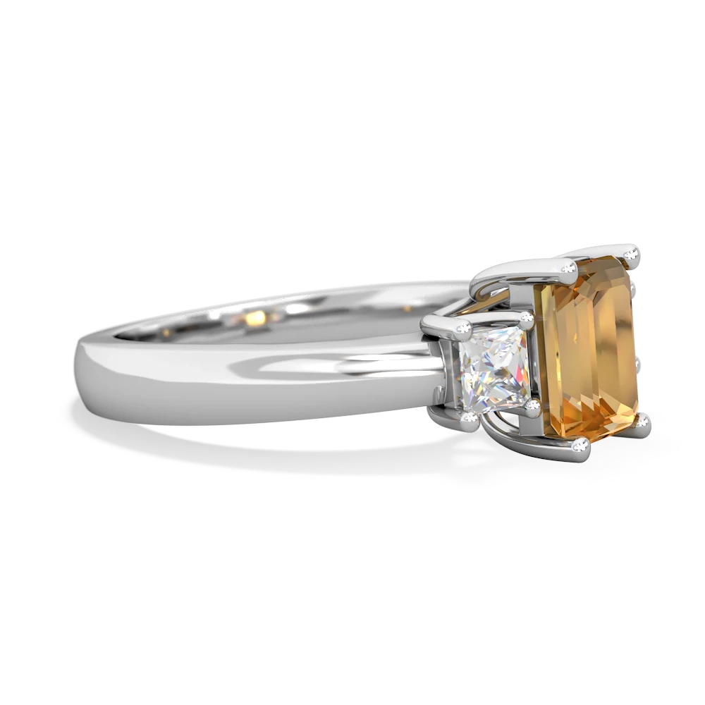 Citrine Diamond Three Stone Emerald-Cut Trellis 14K White Gold ring R4021