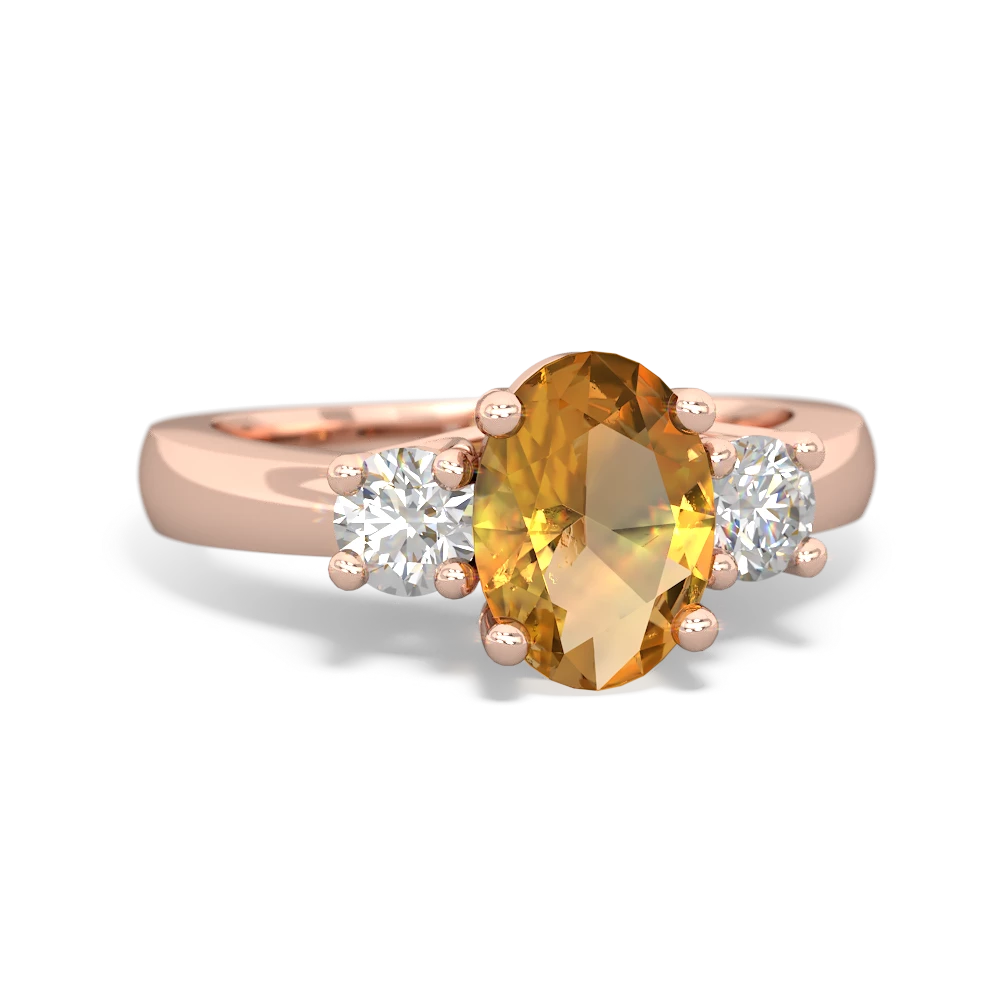 Citrine Diamond Three Stone Oval Trellis 14K Rose Gold ring R4024
